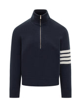 Thom Browne Navy Half-Zip Sweater with Stripes - Collezione Happy Birthday | Lidia Shopping