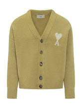 Ami Alexandre Mattiussi Green Wool Cardigan with Heart Logo - Ami Alexandre Mattiussi | Lidia Shopping