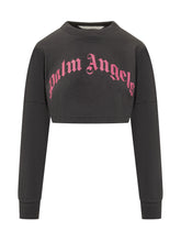 Palm Angels Black Cropped Sweatshirt with Pink Logo - Collezione Happy Birthday | Lidia Shopping