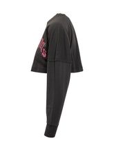 Palm Angels Black Cropped Sweatshirt with Pink Logo - Collezione Happy Birthday | Lidia Shopping