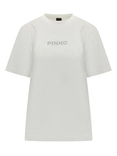 Pinko White T-shirt with Rhinestone Logo - Collezione Happy Birthday | Lidia Shopping