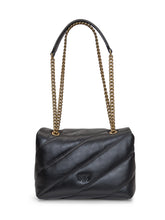 Black leather bag. Metal buckle closure Love Birds Diamond Cut. Partition closed with zip and wall pocket. Shoulder strap with metal chain and nappa shoulder strap. Back pocket. - Black Friday – ENG | Lidia Shopping