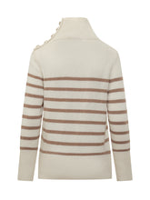 KUJTEN - Maglione a Righe Beige in Cashmere con Bottoni Kujten - Bianco | Lidia Shopping | Official Website