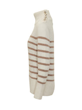 KUJTEN - Maglione a Righe Beige in Cashmere con Bottoni Kujten - Bianco | Lidia Shopping | Official Website