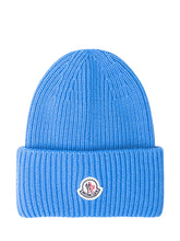 Moncler Cappello Beanie in Lana Blu con Logo - Accessori Uomo | Lidia Shopping