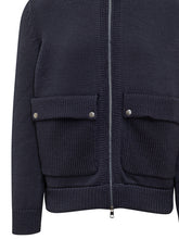 Moncler Blue Knit Cardigan with Zip and Pockets - Collezione Happy Birthday | Lidia Shopping