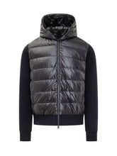 Moncler Cardigan Blu con Pannello Imbottito e Cappuccio - Abbigliamento Uomo | Lidia Shopping