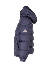 Moncler Kids Piumino Blu con Cappuccio - Abbigliamento Bambini | Lidia Shopping