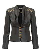 Giacca Elisabetta Franchi in Ecopelle con Ganci Oro e Dettagli sulle Spalle - Abbigliamento Donna | Lidia Shopping