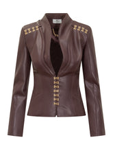 Giacca Elisabetta Franchi in Ecopelle Marrone con Ganci Oro e Dettagli sulle Spalle - Abbigliamento Donna | Lidia Shopping