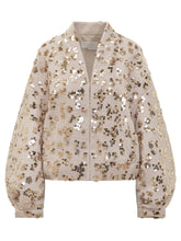 Bomber Genny beige con paillettes oro - Abbigliamento Donna | Lidia Shopping