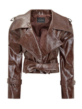 Actualee Brown Faux Leather Jacket with Belt - Actualee | Lidia Shopping