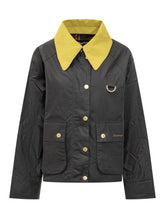 Barbour Giacca Cerata Nera con Colletto Giallo - Abbigliamento Donna | Lidia Shopping