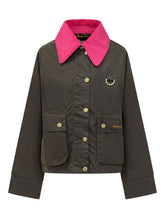 Barbour Giacca Verde con Colletto Rosa - Abbigliamento Donna | Lidia Shopping