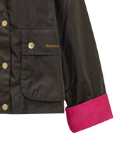 Barbour Giacca Verde con Colletto Rosa - Abbigliamento Donna | Lidia Shopping