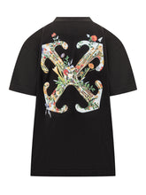 Off-White T-Shirt Nera con Mini Logo Floreale Ricamato - Abbigliamento Donna | Lidia Shopping