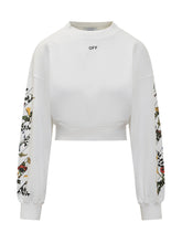 Off-White White Cropped Sweatshirt with Floral Details - Collezione Happy Birthday | Lidia Shopping