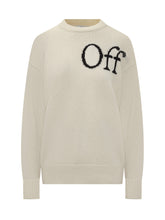 Off-White White Sweater with Intarsia Logo - Collezione Happy Birthday | Lidia Shopping