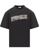 Off-White T-Shirt Nera con Logo e Dettaglio Check - Abbigliamento Uomo | Lidia Shopping