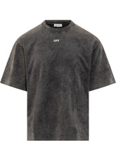Off-White T-Shirt Nera Effetto Washed con Logo - Abbigliamento Uomo | Lidia Shopping
