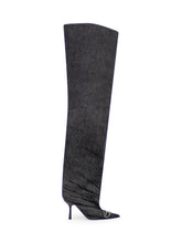 Diesel Stivali Alti in Denim Nero con Tacco Stiletto e Punta a Punta - Collezione Happy Birthday | Lidia Shopping
