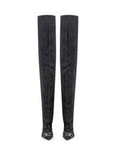 Diesel Stivali Alti in Denim Nero con Tacco Stiletto e Punta a Punta - Collezione Happy Birthday | Lidia Shopping