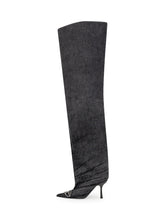Diesel Stivali Alti in Denim Nero con Tacco Stiletto e Punta a Punta - Collezione Happy Birthday | Lidia Shopping