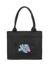 Ganni Tote Bag in Canvas Nero con Stampa Puppy - Borse Donna | Lidia Shopping