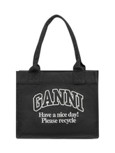 Ganni Tote Bag in Canvas Nero con Logo - Borse Donna | Lidia Shopping