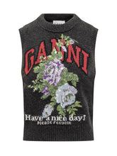 Ganni Wool Vest with Floral and Logo Design - Collezione Happy Birthday | Lidia Shopping
