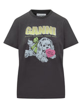 T-shirt Ganni Nera con Stampa Grafica - Abbigliamento Donna | Lidia Shopping