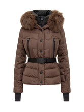 Piumino Marrone con Cintura e Cappuccio in Pelliccia Moncler - Abbigliamento Donna | Lidia Shopping