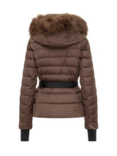 Piumino Marrone con Cintura e Cappuccio in Pelliccia Moncler - Abbigliamento Donna | Lidia Shopping