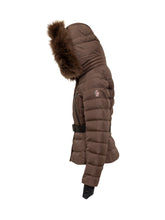 Piumino Marrone con Cintura e Cappuccio in Pelliccia Moncler - Abbigliamento Donna | Lidia Shopping