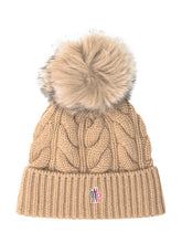 Moncler Beanie Cammello con Pompon in Pelliccia - Accessori Donna | Lidia Shopping