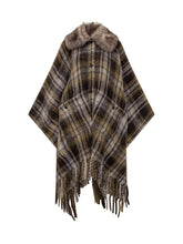 Poncho a Quadri con Collo in Pelliccia Moncler - Abbigliamento Donna | Lidia Shopping