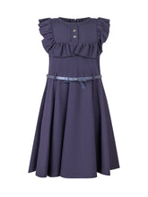 Monnalisa Blue Dress with Ruffles and Belt - Collezione Happy Birthday | Lidia Shopping
