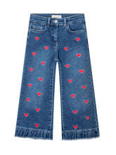 Monnalisa Blue Jeans with Embroidered Red Hearts - Collezione Happy Birthday | Lidia Shopping