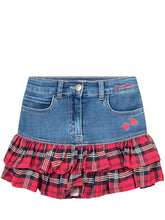 Monnalisa Denim Skirt with Tartan Ruffles - Collezione Happy Birthday | Lidia Shopping