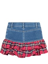 Monnalisa Denim Skirt with Tartan Ruffles - Collezione Happy Birthday | Lidia Shopping