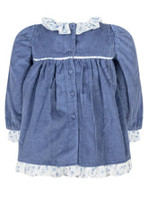 Monnalisa Blue Corduroy Dress with Teddy Bear - Collezione Happy Birthday | Lidia Shopping