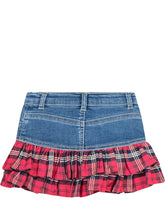 Monnalisa Denim Skirt with Tartan Ruffles and Hearts - Collezione Happy Birthday | Lidia Shopping