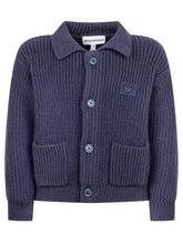 Emporio Armani Blue Cardigan for Boys with Logo - Collezione Happy Birthday | Lidia Shopping