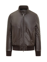 Dfour Brown Leather Jacket with Ribbed High Collar - Collezione Happy Birthday | Lidia Shopping
