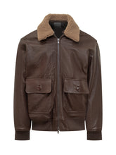 Dfour Brown Leather Jacket with Shearling Collar and Flap Pockets - Collezione Happy Birthday | Lidia Shopping
