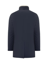 Esterno Blue Technical Fabric Coat with Ribbed Inner Collar - Collezione Happy Birthday | Lidia Shopping