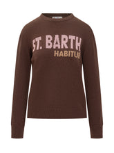 St. Barth Brown Sweater with Habitué Writing - Collezione Happy Birthday | Lidia Shopping