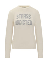 St. Barth White Sweater with Strass Addicted Writing - Collezione Happy Birthday | Lidia Shopping