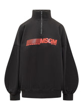 MSGM Felpa Nera con Zip e Logo Rosso - Abbigliamento Donna | Lidia Shopping
