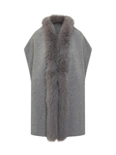 Light Grey Knit Cape with Fur Trim Nima - Collezione Happy Birthday | Lidia Shopping
